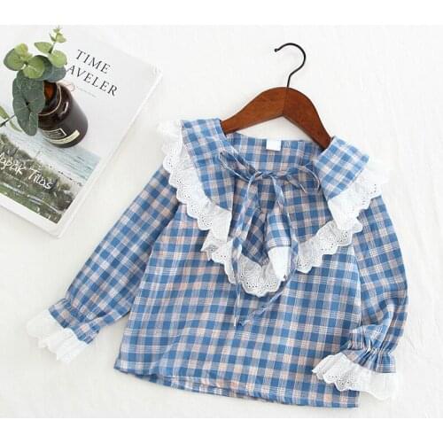 Baby Girls Quality Fashion Plaid Shirts Blouses,2019 Kids Girl Lace Long Sleeved Tops Cardigan Clothes