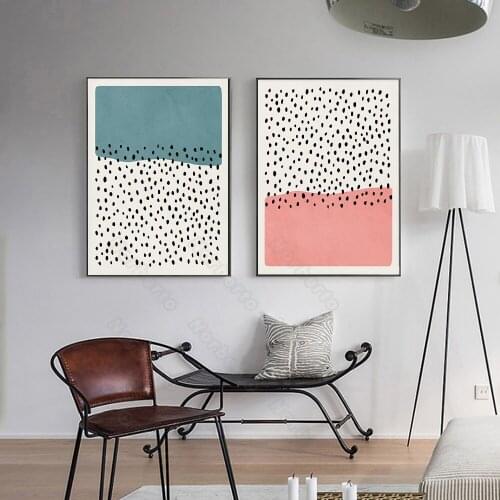 Nordic Style Canvas Painting and Posters Part of Blue and Pink Colors and Part of Small Black Spots for Home Rooms Wall Decorati
