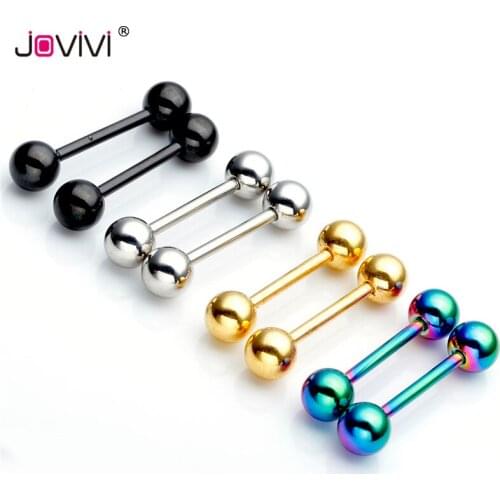 Jovivi Chic Lip Ring 14G Stainless Steel 6mm Ball Punk Lip Nipple Tongue Ear Stud Ring 14mm Bar Length Body Piercing Jewelry