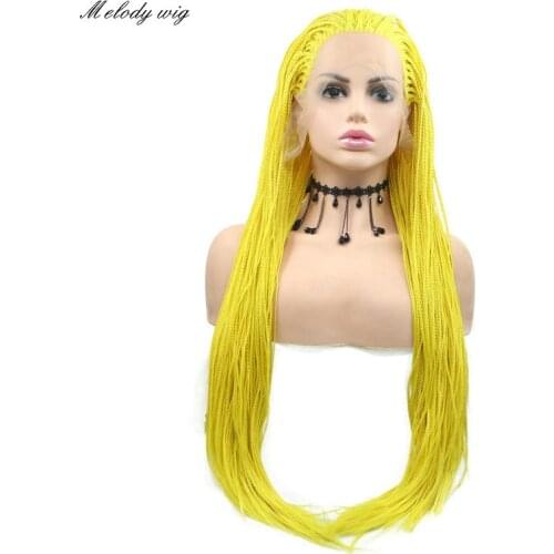 Melody Synthetic Lace Front Wigs Heat Resistant Long Braided Box Braids Yellow Light Color for Women Natural Looking Drag Queen