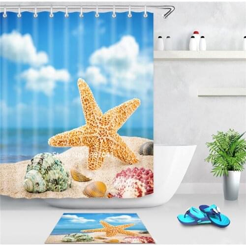 Beautiful New Beach Shower Curtain Toilet Washable Waterproof and Mildewproof Adult Childrens Bathtub Decoration with Hook
