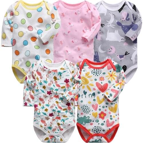 Lovely Cartoon Print Cotton Girls Long Sleeve Bodysuit Newborn Infant Baby Clothes