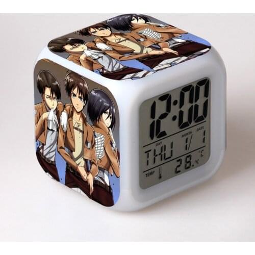 Desktop Decoration LED Alarm Clock Colorful Changing Touch Light Japan Manga Attack On Titan Watch Amine Figurine Kids Toys