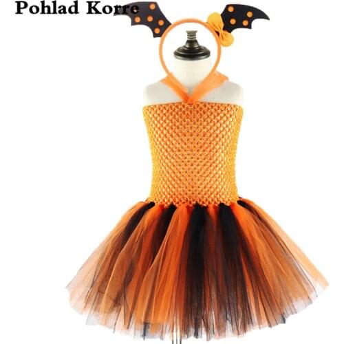 Pumpkin Bat Vampire Girls Tutu Dress Vestidos Girls Cosplay Halloween Vampire Costume For Kids Clothes Carnival Party Dresses