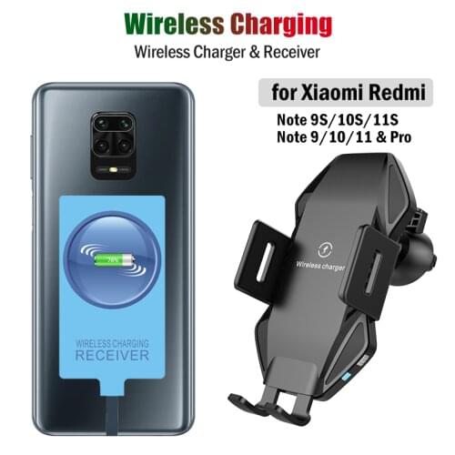 Qi Car Wireless Charging for Xiaomi Redmi Note 7 8 8T 9S 9 10 Pro 5G Wireless Charger & Type-C Receiver Car Charger Holder