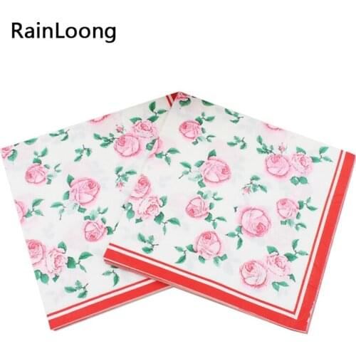 [RainLoong] Floral Rose Flower Tissue Printed Paper Napkin Supply Decoration Paper 33cm*33cm 1 pack (20pcs/pack)