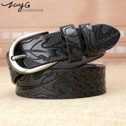 ZAYG new high quality cow women fashion luxury embossing leather belts for women jeans strap female pin buckle cintos feminios