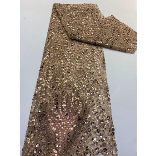 Luxury Handmade Bead Lace Fabric Embroidery Nigeria Net African Lace Fabric Wedding Dress Sewing Fabric ZX4657