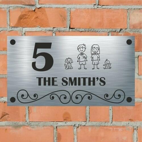 Family Aluminium House Sign Personalised - House Name/Number & Street Name