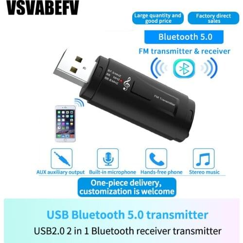 USB BluetEEth Audio Receiver 3.5MM AUX Car FM Transmitter Sender Stereo Call Cigarette Lighter Port Blu-tooth 5.0 Adapter