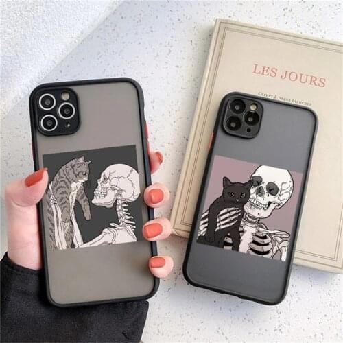 Funny Matte Skeleton Cat Case For iPhone 11 12 Pro XS Ma 7 8 Plus 12 Mini X XR SE 2020 Clear Bumper Soft Protective Back Cover
