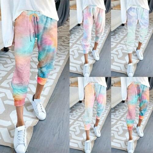 Womens Trousers 2021 Summer New Tie-Dye Fashion Casual Sports Pants Female Pants Women Tie Dye Elastic Waist Pants