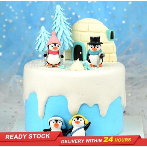 Winter Penguin Cake Decoration Christmas Ornaments Baking Decoration Cartoon Birthday Cake Dress Up Christmas