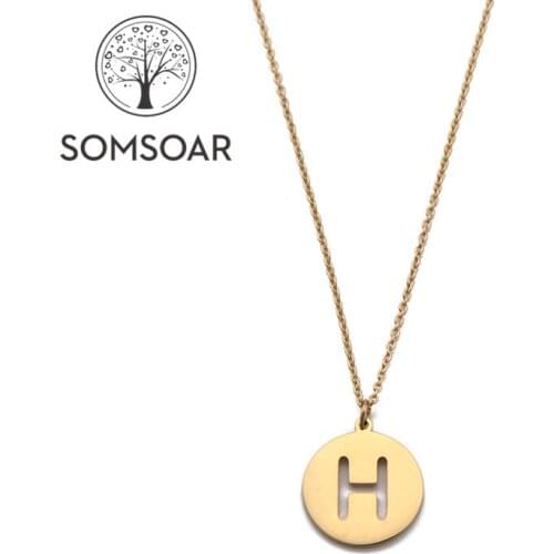 Gold Stainless Steel Initial Letter A,G,H,L,M,N,R,S Personalization Charm Pendant Necklace for Women Girls Gift Somsoar Jewelry