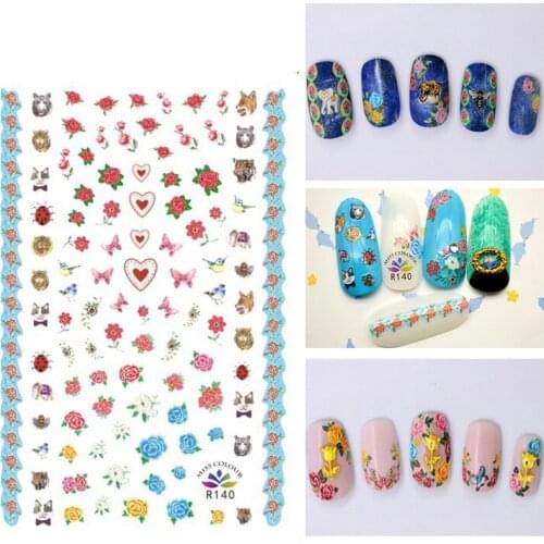 3D Nail Sticker Rose Flower Bird Butterfly Fashion Stickers Autumn Small Adhesive Stickers for Manicure Nail Art Decoration