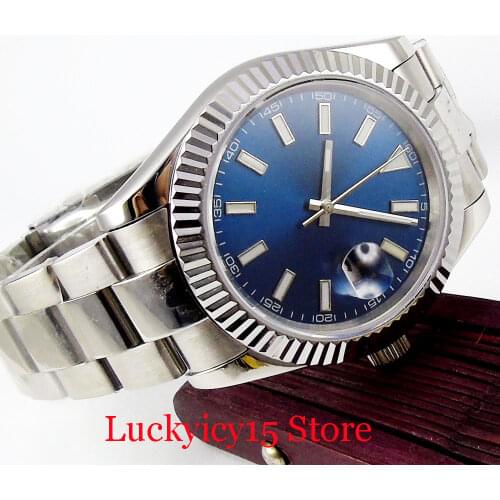40mm Luxury Blue Sterile Dial Date Function Stainless Steel Strap Sapphire Glass Luminous Hand MIYOTA Movement