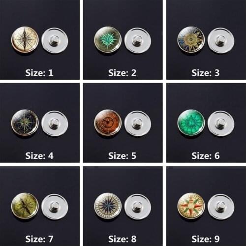 5pcs Vintage Compass Printed 18mm Snap Button Glass Cabochon Press Buttons Diy Charms Fit Snap Bracelet Necklace Accessories