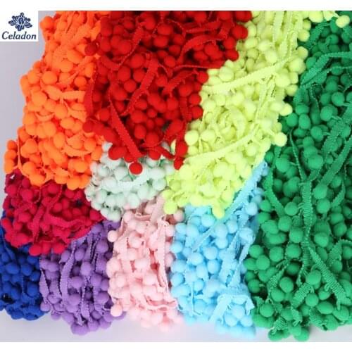 5 Yards/lot (10mm) Pom Pom Trim Ball Fringe Ribbon DIY Sewing Accessory Lace 20 Colors For Material Apparel Decoration