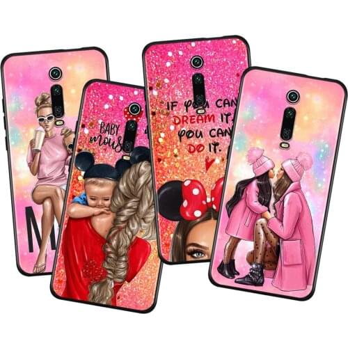 Lucky Cute Mom baby For Xiaomi Redmi 9i 9T 9A 9C 9 8A 8 GO 7 7A S2 Y2 6 6A 5 5A 4X Prime Pro Plus Black Phone Case
