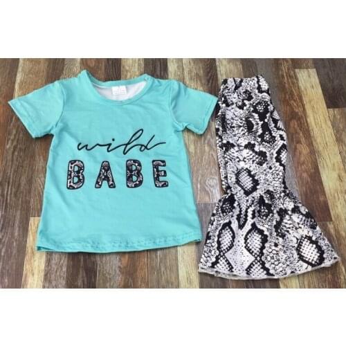 Children Clothing Baby Girl Spring Summer Clothes Snakeskin Trousers Babe Print Short Sleeve Set