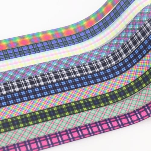 DHK 5/8'' 10yards Plaid Grid printed Fold Elastic FOE stretch ribbon hairbow headwear headband DIY OEM B2036