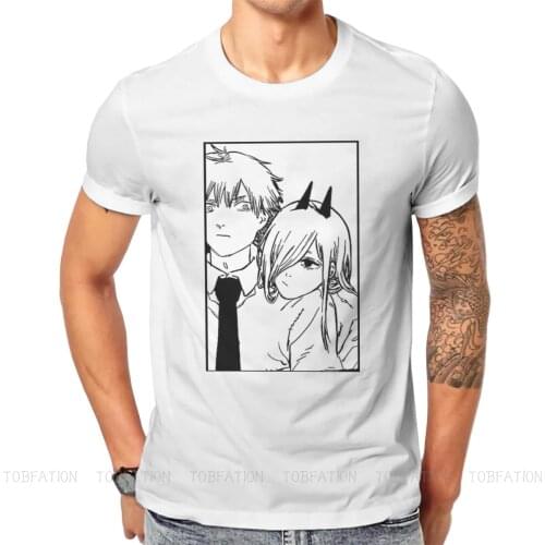 Chainsaw Man Denji Manga Denji and Power T Shirt Harajuku Homme High Quality Tshirt Large O-Neck Men Clothing
