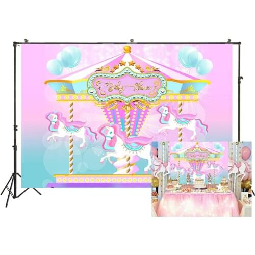 HUAYI Photography Backdrop Baby Shower Photo Backdrop Unicorn Carousel 1st birthday party decor banner photobooth backdropW-3624