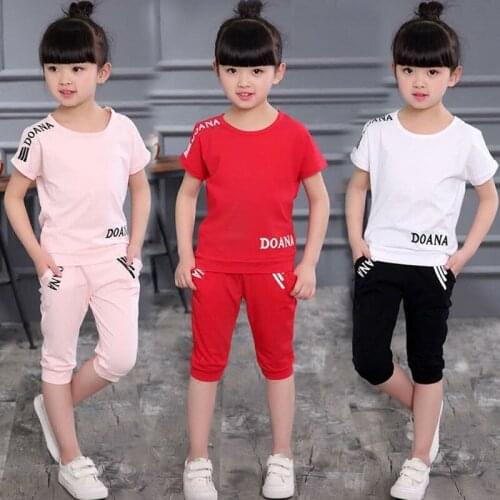 New Summer Girls Clothes Sets Childrens Clothing Set Short Sweatshirt + Pants 2 Piece Baby Girl Clothes 3 4 5 6 8 9 10 12 Years