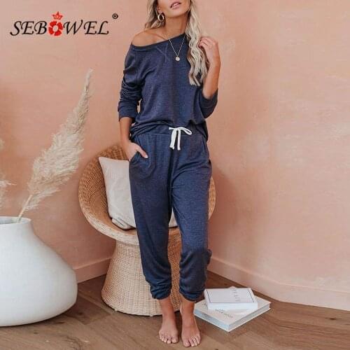 SEBOWEL Casual Two-piece Home Wear Woman Long Sleeve T-shirt Trousers Suit Female Spring Autumn Jogging Tracksuit Loungewear