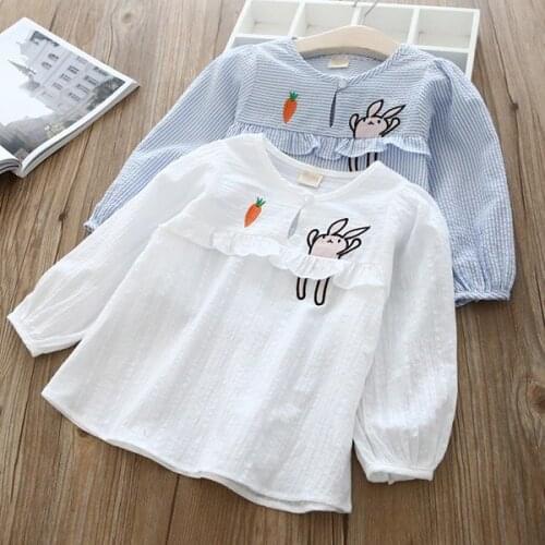 Korean version of spring and autumn girl embroidery cartoon rabbit doll shirt cotton baby long sleeve pullover shirt