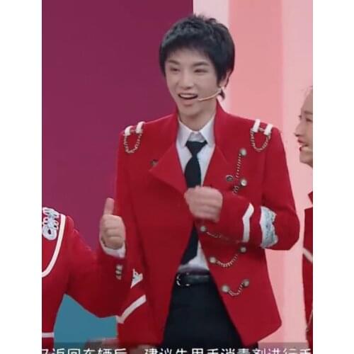 Male singer stage costumes Bar male guest emcee host chain striped red suit terno masculino slim fit azul royal men clothing