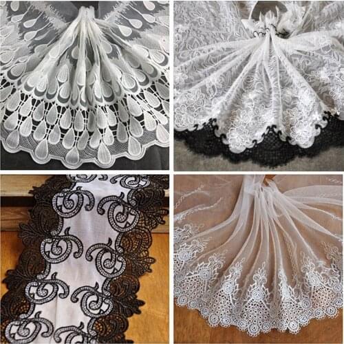 White /off white 2meters/lot polyester mesh embroidery lace trimming tulle dress applique X950