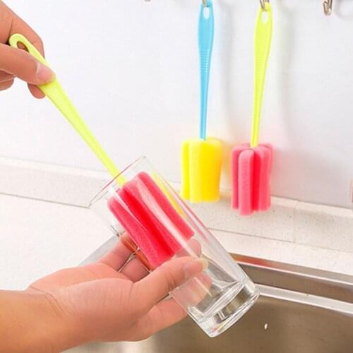 Tableware Cleaning Sponge Brush 25cm Long Handle Rotating Foaming Sponge Glass Cup Brush Kitchware Accessory