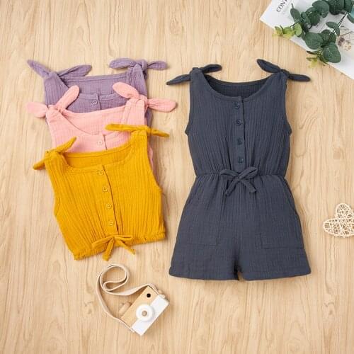 Summer Toddler Boys Girls Rompers Jumpsuits Playsuits Onepiece Cotton Linen Muslin Sleeveless Overalls Children Clothing