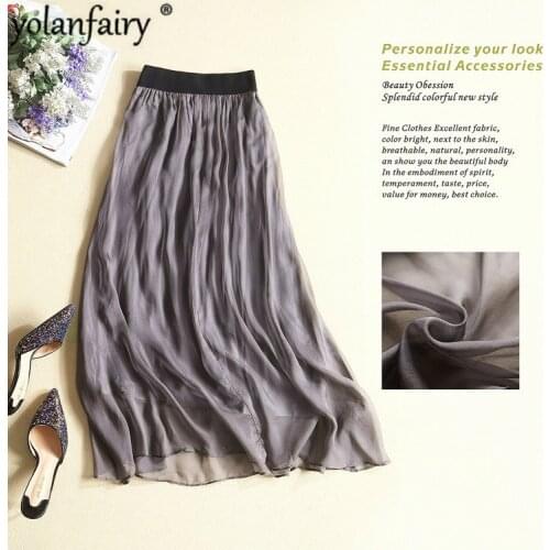Summer Skirts Womens 100% Silk High Waist Skirt Casual Elegant White Skirts for Women Solid Jupe Femme OQ161002 Pph328