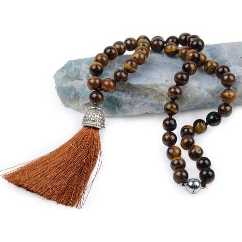 LFPU Handmade Natural Stone Necklace Bohemian Beads knotted Charm Pendant Long Tassel Necklace Jewelry For Women Men Buddhist