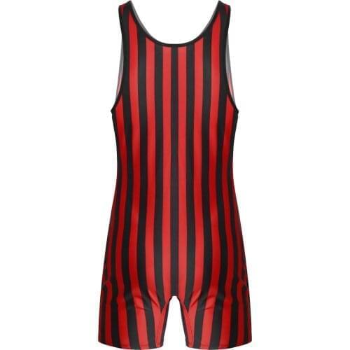 Mens Striped Wrestling Singlet Bodysuit Weight Lifting Stretchy Gymnastic Leotard Workout Fitness Outfits Athletic Jumpsuit
