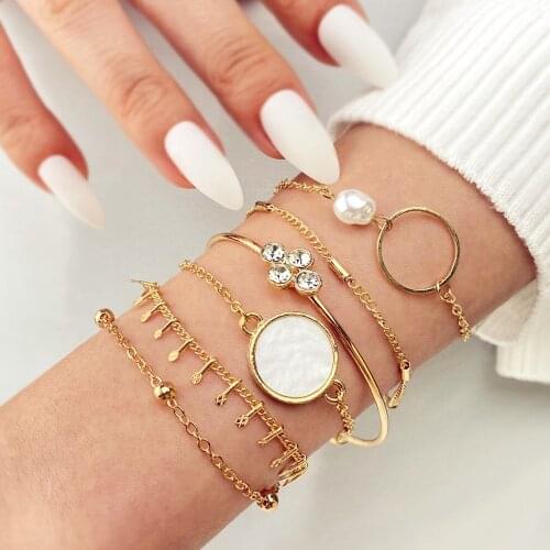 FNIO Bohemian Bangles Bracelet Set For Women Geometric Crystal Charm Chains Bangle Boho Jewelry