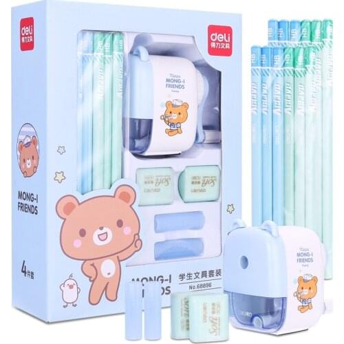 17pcs Stationery Set Creative Pencil Sharpener Eraser Pencils Cute Cartoon Stationery Gifts for Children Best Xmas Birthday Gift