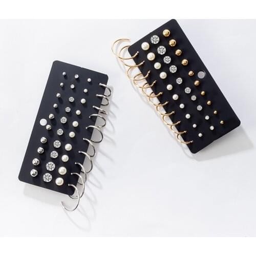 12 Pairs/Set Womens Earrings Set Silver Colour Pearl Earrings For Women Fashion Jewelry 2020 Geometric Crystal Stud Earrings