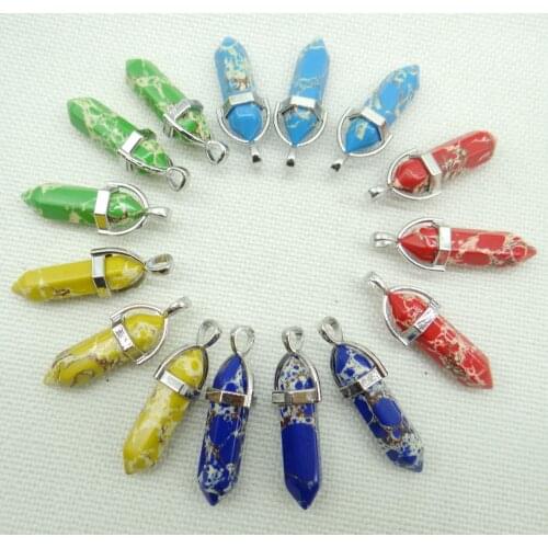 Natural stone aventurine Quartz Crystal Turquoises lapis Hexagonal charm Pendants for diy Jewelry Necklaces Accessories 10pcs