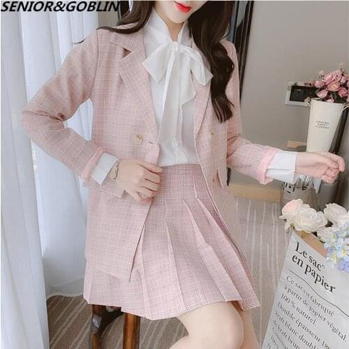 New 2020 High Quality Women Autumn Winter 3 Piece Sets Lady Fashion Elegant Slim Coat Skirt Shirt Three-piece Suit Plaid Sets