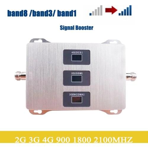 New 2G 3G 4G Tri-Band Signal Booster GSM 900 + DCS/LTE 1800(Band 3)+ UMTS/WCDMA 2100(Band 1) Mobile Signal Repeater Cellular