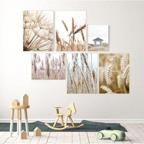 Prints Wall Pictures For Living Room Decor Autumn Plant Wheat Dandelion Reed Flower Wall Art Canvas Painting Nordic s And