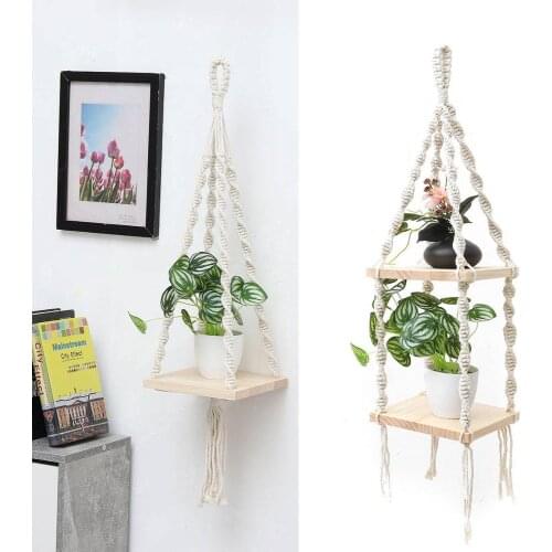 Rustic Wood Rope Hanging Wall Mount Country Classic Storage Floating Shelf