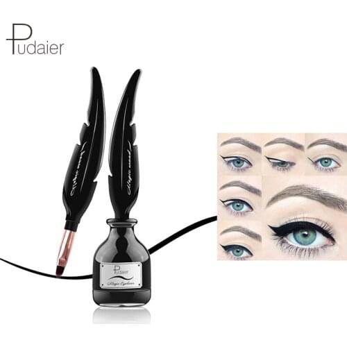 Pudaier 1PC Black Eyeliner Cream Gel Waterproof Makeup Cosmetic Long lasting Magical Black Eye liner Gel with Feathers Brushes