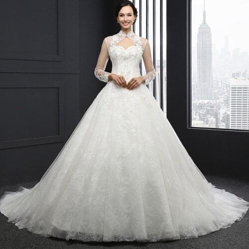 Q021 wedding dress 2020 boho tulle long sleeve backless lace apliques beaded corset prom elegante princesa mariage civil vintage