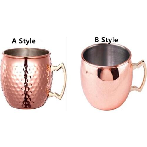 Quevinal 100pcs 550ml 18oz Copper Mug Stainless Steel Beer Cup Moscow Mule Mug Rose Gold Hammered Copper Plated Drinkware mugs