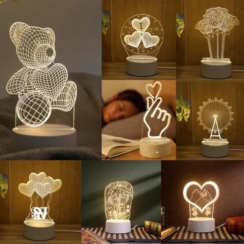 Romantic Love 3D Lamp Heart-shaped Balloon Acrylic LED Night Light Decorative Table Lamp Valentines Day Sweetheart Wifes Gift