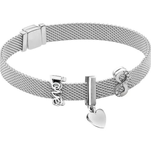 925 Sterling Silver Beads Reflexion Bracelet Fit Pan Charms Clips Zircon Clear CZ Silver Color Beads Making Jewelry